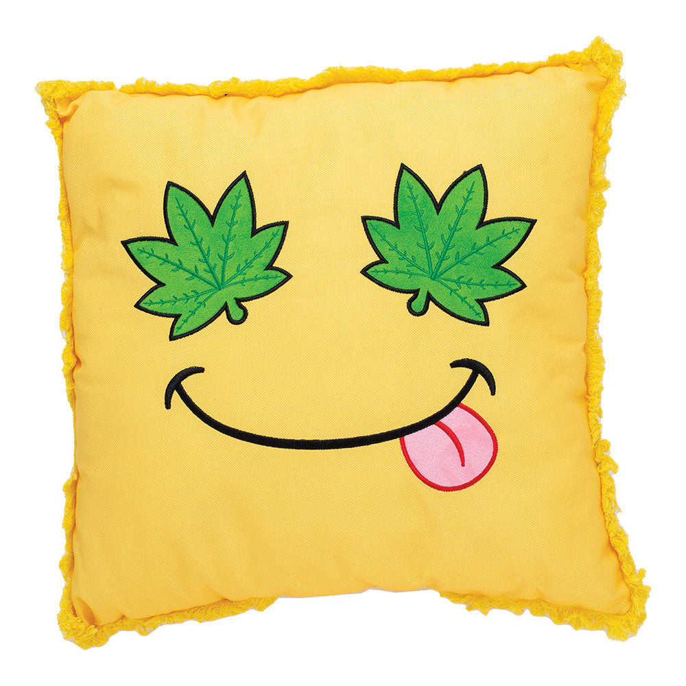 Green Leaf Smiley Face Plush Pillow - 16"x15" - Smoke N’ Poke