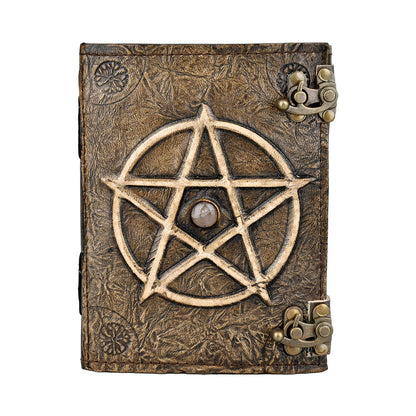 Pentagram Embossed Leather Journal w/ Metal Closure - 5" x 7" - Smoke N’ Poke