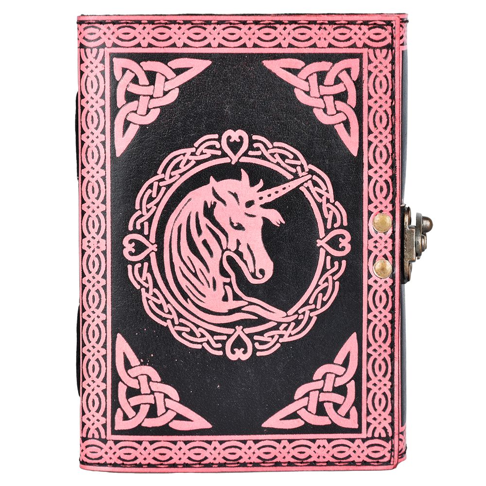 Diario de cuero con relieve de unicornio rosa - 7" x 5"