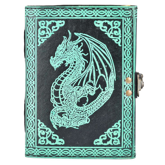 Ancient Green Dragon Protector Embossed Leather Journal - 7" x 5"