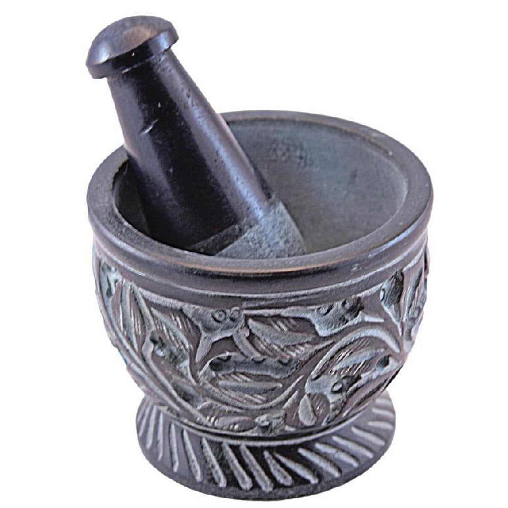 3"x2.5" Carved Flower Soapstone Mortar & Pestle - Smoke N’ Poke