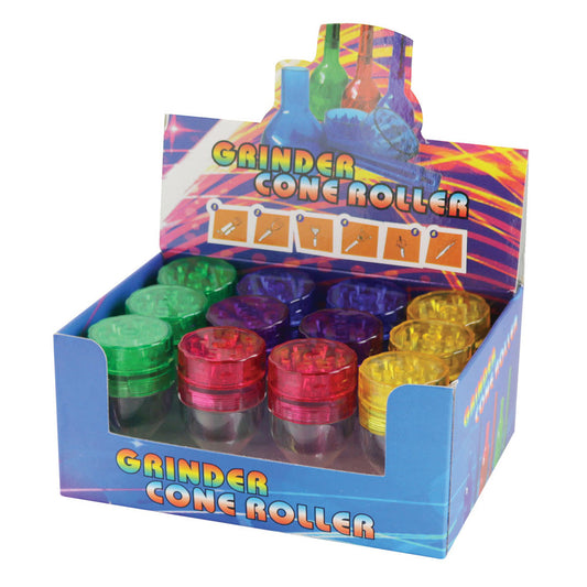 12PC DISPLAY - Grinder & Cone Filler - Assorted Colors - Smoke N’ Poke