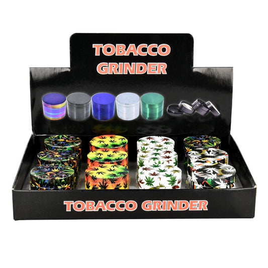 12PC DISP - Hemp Leaves Grinder - 4pc/1.5"/Assorted Designs - Smoke N’ Poke