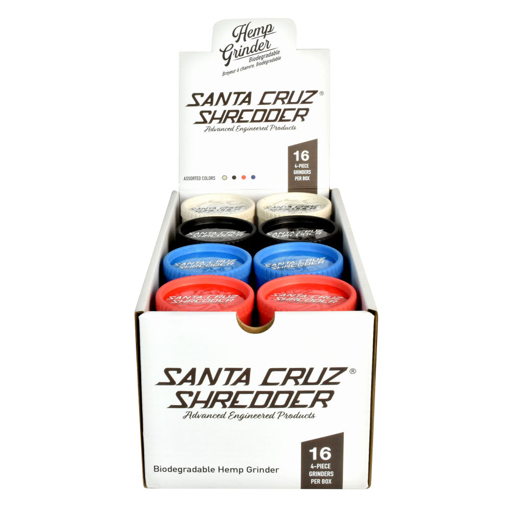 16PC DISP- Santa Cruz Shredder Hemp Grinder - 4pc/2.25"/Asst - Smoke N’ Poke