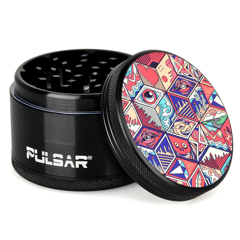 Pulsar Artist Series Metal Grinder - Symbolic Tiles / 4pc / 2.5" - Smoke N’ Poke