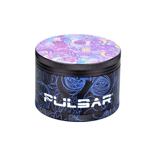 Pulsar Design Series Grinder with Side Art - Melting Mushroom / 4pc / 2.5" - Smoke N’ Poke