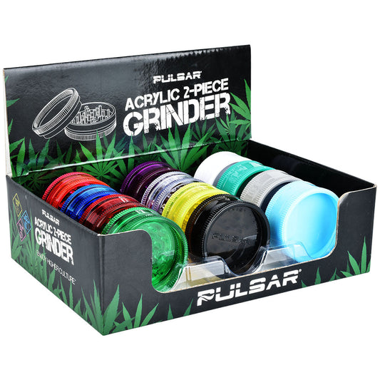 12PC DISPLAY - Pulsar Acrylic Grinder - 2pc / 2" / Assorted Colors - Smoke N’ Poke