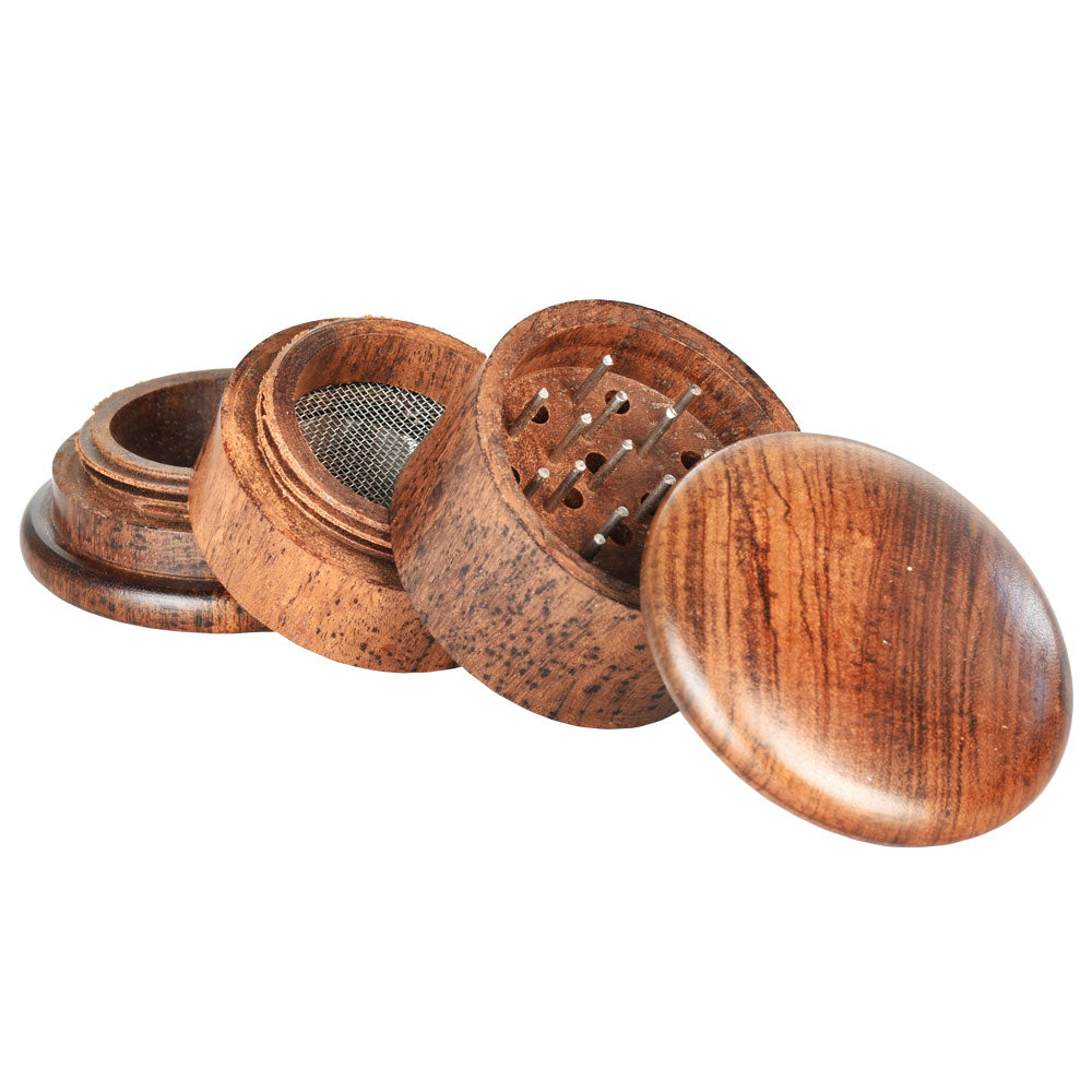 Round Rosewood 4pc Grinder w/ Screen - Smoke N’ Poke