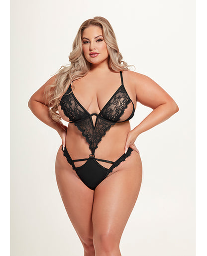 Nadia Lace & Mesh Cutout Teddy - Black LG