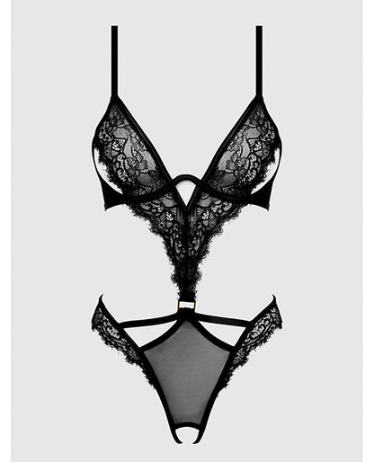 Nadia Lace & Mesh Cutout Teddy - Black LG