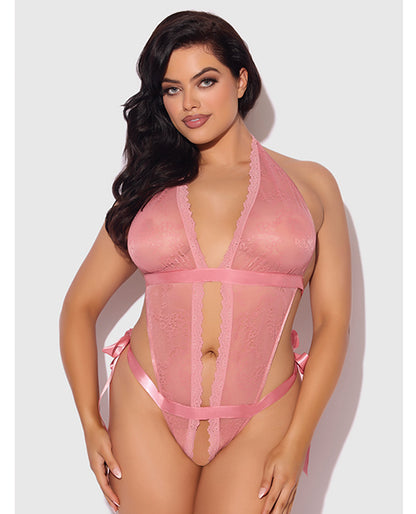 Kiki Lace & Satin Drop Off Teddy - Rose SM
