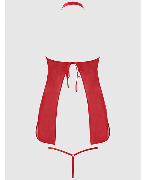 Dragon Mesh & Applique Chemise w/G-String 2 pc Set - Red 3X/4X