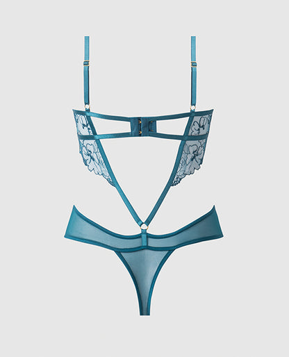 Nova Lace Teddy W/Garters - Jade Blue