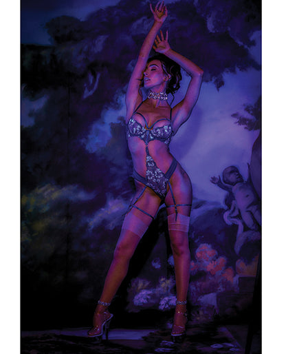 Nova Lace Teddy W/Garters - Jade Blue