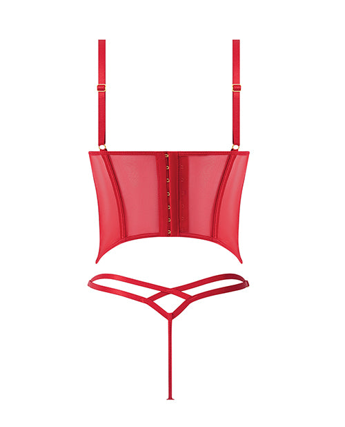Ashley Alexiss Bustier w/Front Lace Up Ribbon Details & Matching High Cut Thong - Red LG