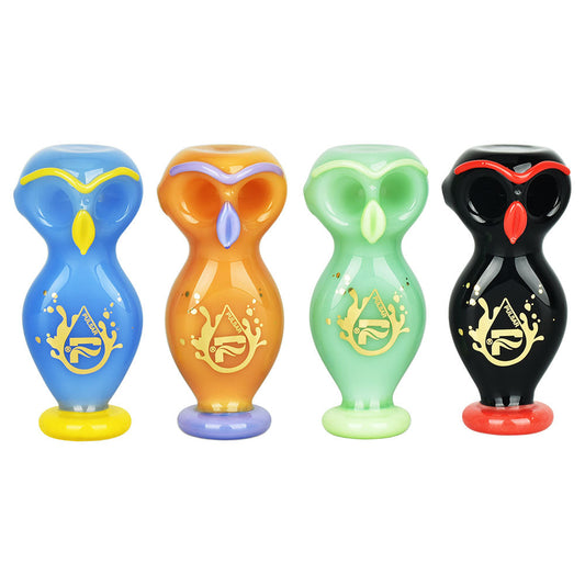 Pulsar Wise Owl Double Bowl Hand Pipe - 4"/Colors Vary - Smoke N’ Poke