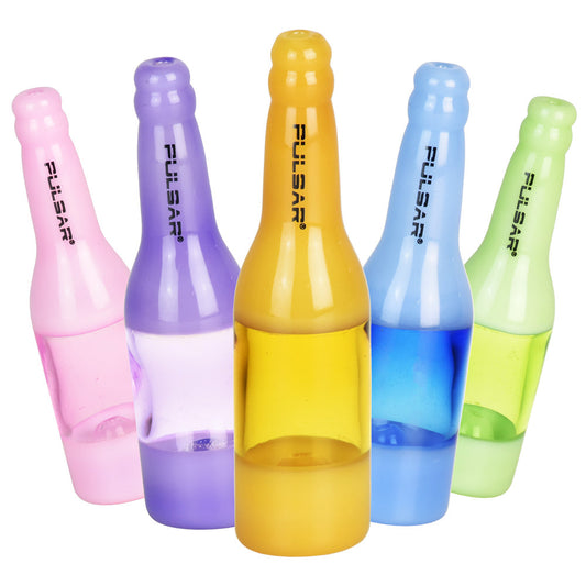 Pulsar Pop Bottle Chillum Pipe & Herb Slide - 3.5"/14mm M/Colors Vary - Smoke N’ Poke