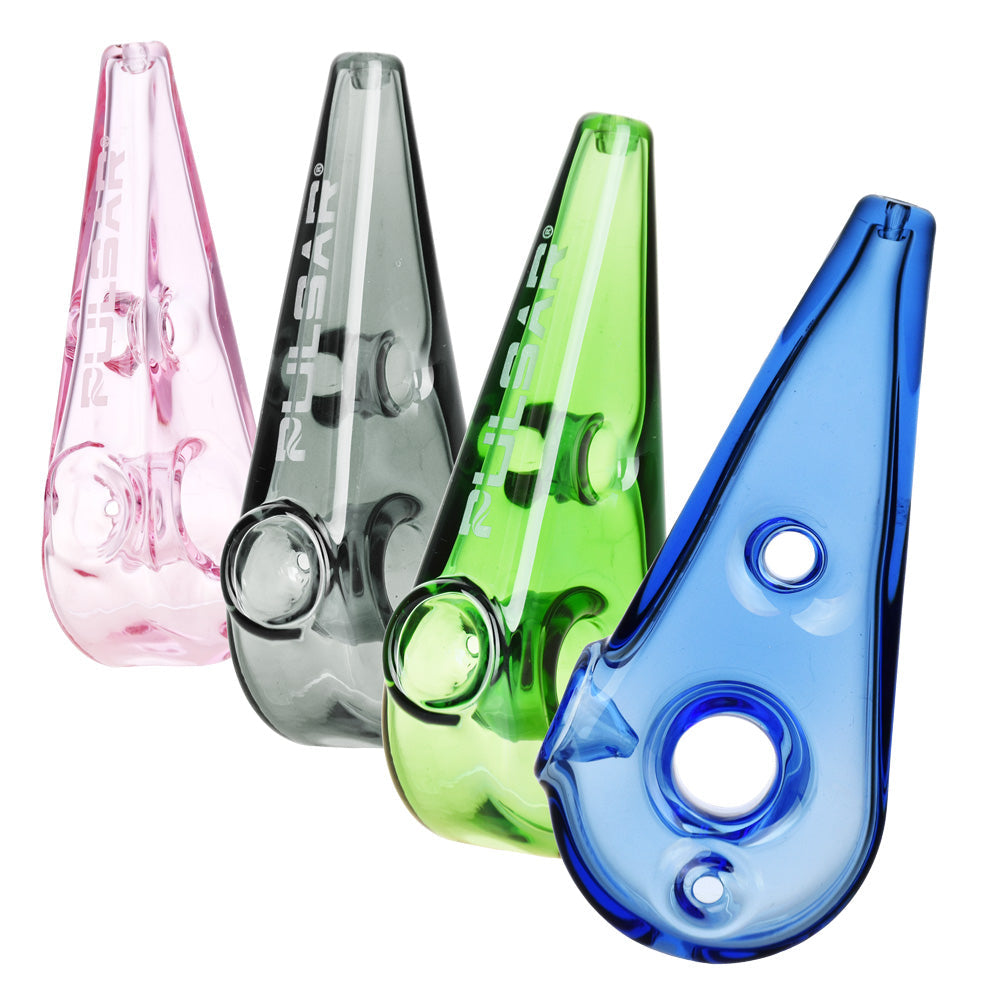 4PC BAG - Pulsar Double Finger Hole Hand Pipe - 4" / Assorted Colors - Smoke N’ Poke