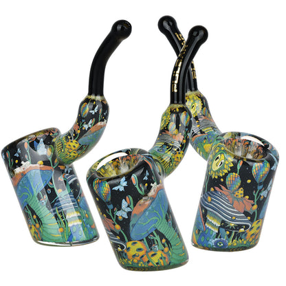 Pulsar Inside Print Bent Sherlock Hand Pipe | Garden Of Cosmic Delights | 4"