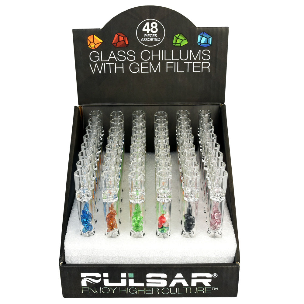 48PC DISPLAY - Pulsar Glass Chillums w/ Gem Filter- 4"/Asst - Smoke N’ Poke