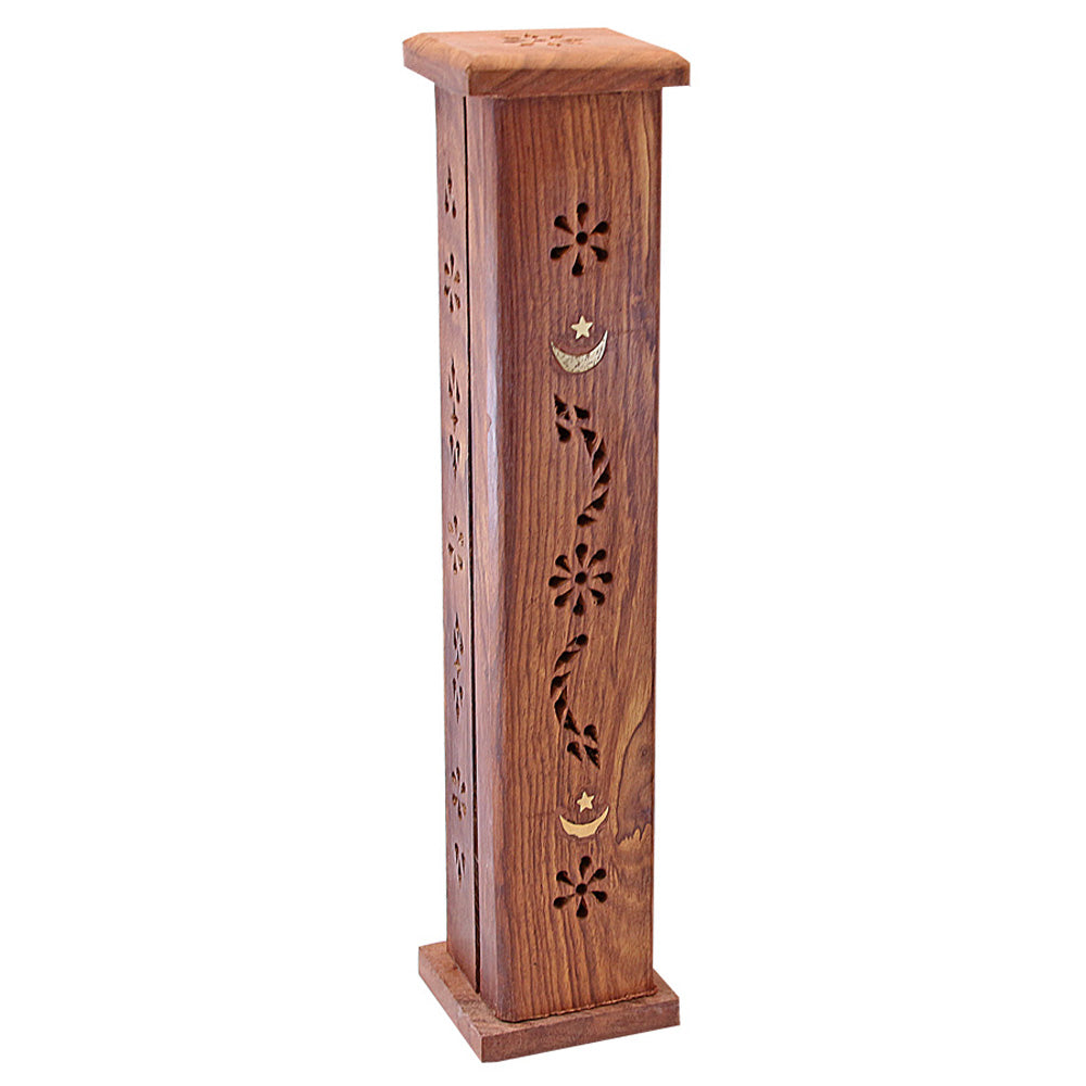 Moon & Star Wood Tower Incense Burner - Smoke N’ Poke