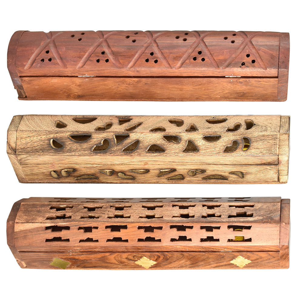 Assorted Carved & Inlaid Coffin Incense Burner - 6pc Set / 12in - Smoke N’ Poke