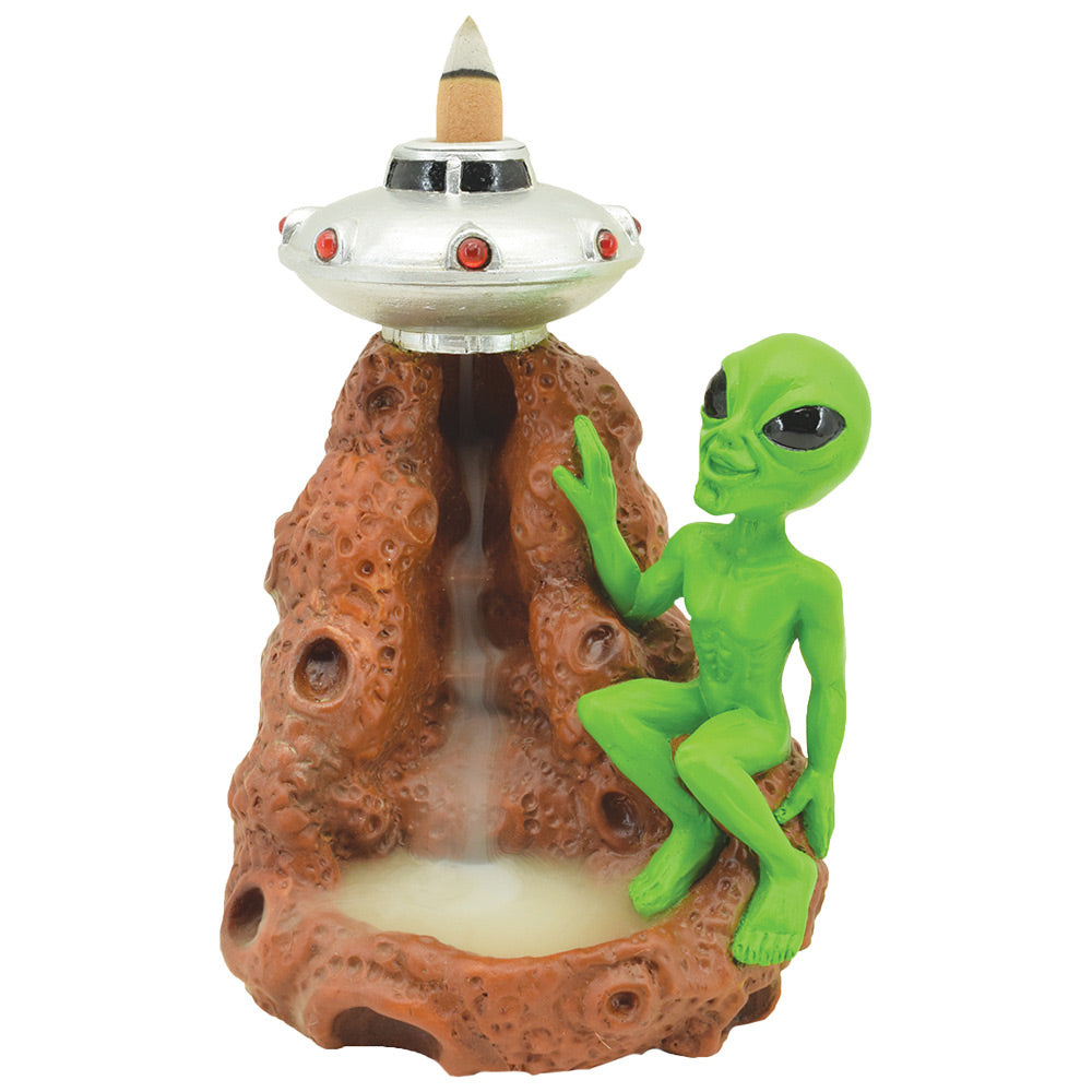 Alien & Spaceship Backflow Polyresin Incense Burner - 6" - Smoke N’ Poke