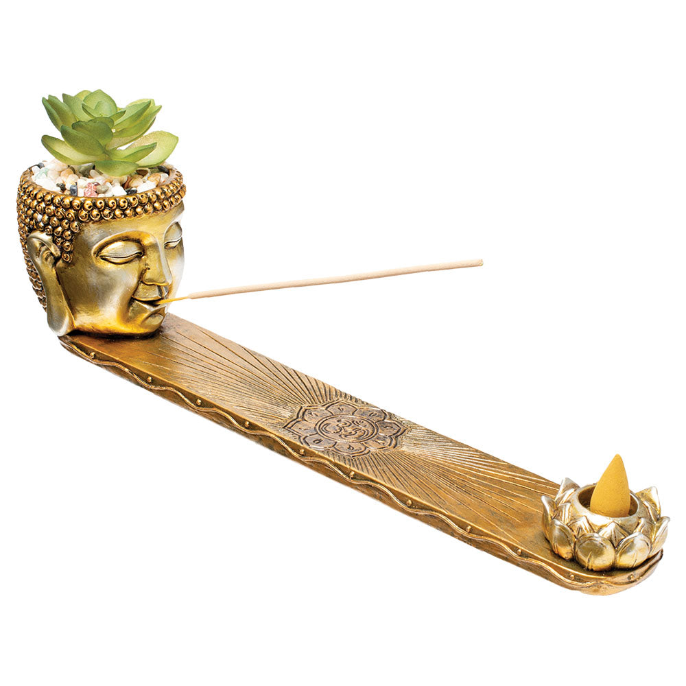 Fujima Buddha Incense Burner with Faux Plant - 12.5" - Smoke N’ Poke