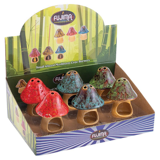 6CT DISPLAY - Fujima Small Glazed Mushroom Cone Ceramic Incense Burner - Assorted Colors