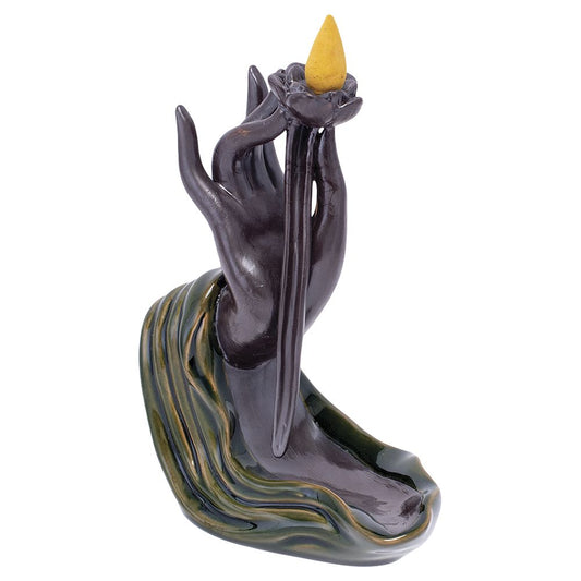 Fujima Hand with Lotus Backflow Cone Incense Burner - 6.5"