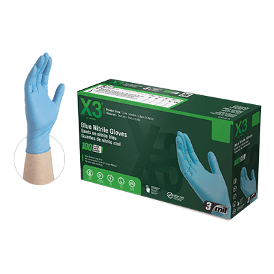 X3 Blue Nitrile Powder Free Industrial Gloves (Case of 1000 Gloves/10 Boxes)