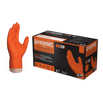 Gloveworks RDT Orange Nitrile PF Ind Gloves - Case of 1000 / 10 Boxes of 100 - Smoke N’ Poke