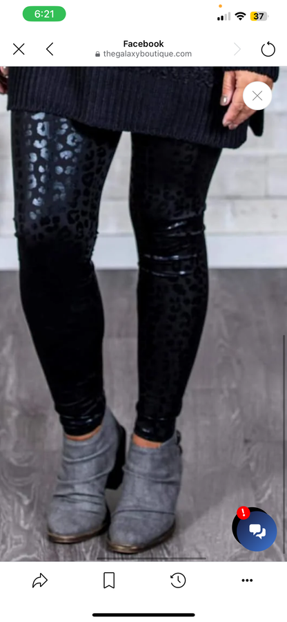 Faux Leather Snake Print Leggings- Galaxy Creation