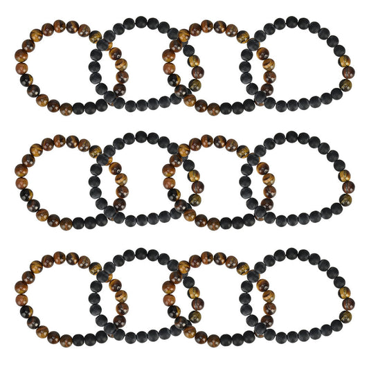 12PC BUNDLE - Tigers Eye & Lava Stone Bracelet