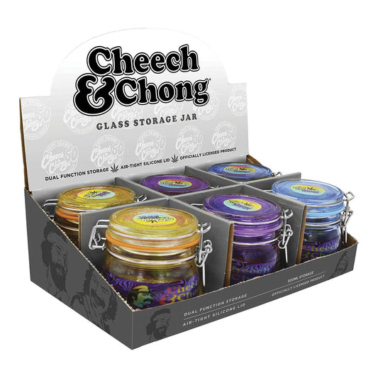 6PC DISP - Cheech & Chong Dank Tank Airtight Glass Jar - 150mL/Asst Colors - Smoke N’ Poke