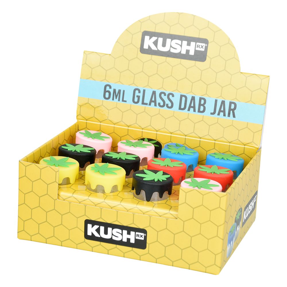 24CT DISP - Kush RX Glass Concentrate Jar w/ Silicone Lid - 6ml / Asst Colors