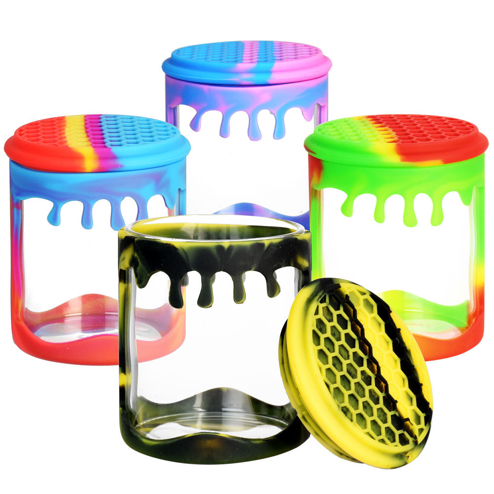 Silicone Wrapped Glass Storage Jar - 100mL / Colors Vary - Smoke N’ Poke