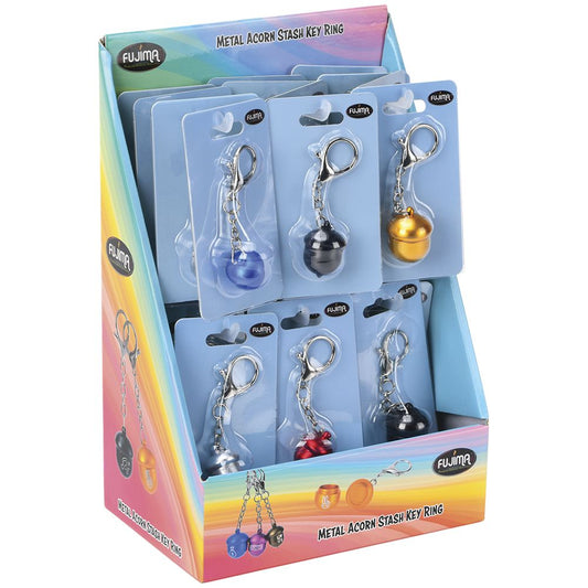 24CT DISPLAY - Fujima Acorn Metal Storage Keychain - Assorted Sizes & Colors