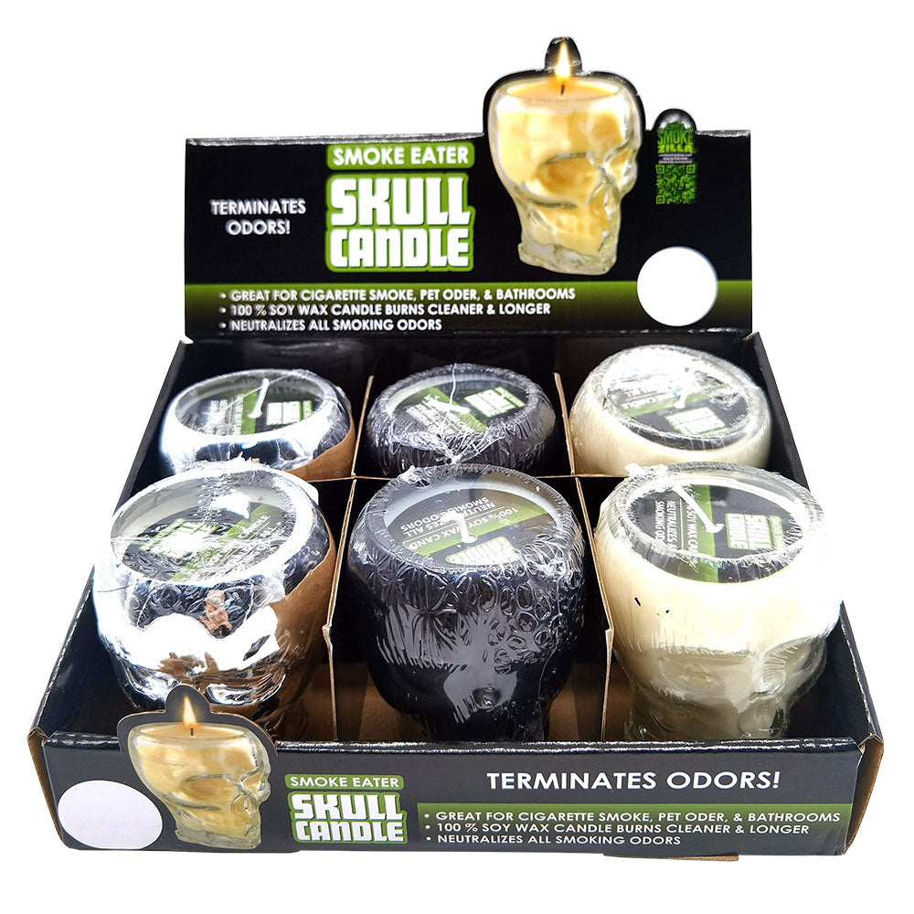 6PC DISP - Smokezilla Skull Smoke Eater Candle - 3"/Asst Colors - Smoke N’ Poke