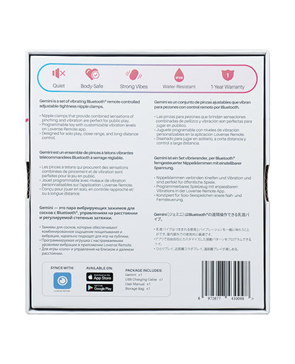 Lovense Gemini Vibrating Nipple Clamps - Pink