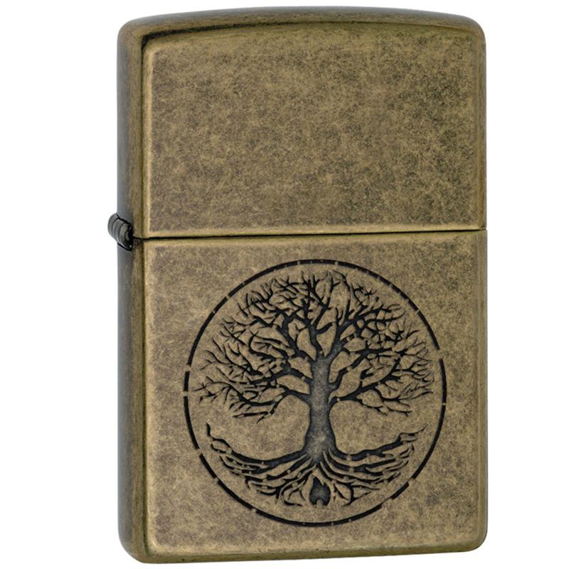 Encendedor Zippo | Lustre Árbol de la Vida | Latón antiguo