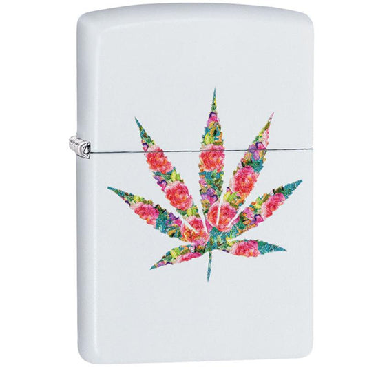 Zippo Lighter | Floral Weed | White Matte - Smoke N’ Poke