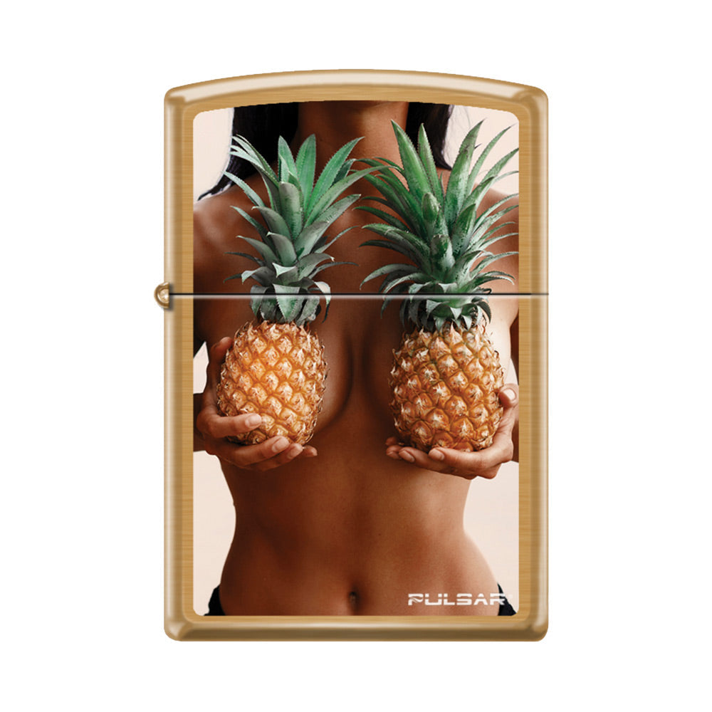 Pulsar Zippo Lighter | Pineapple Women | Brushed Brass - Smoke N’ Poke