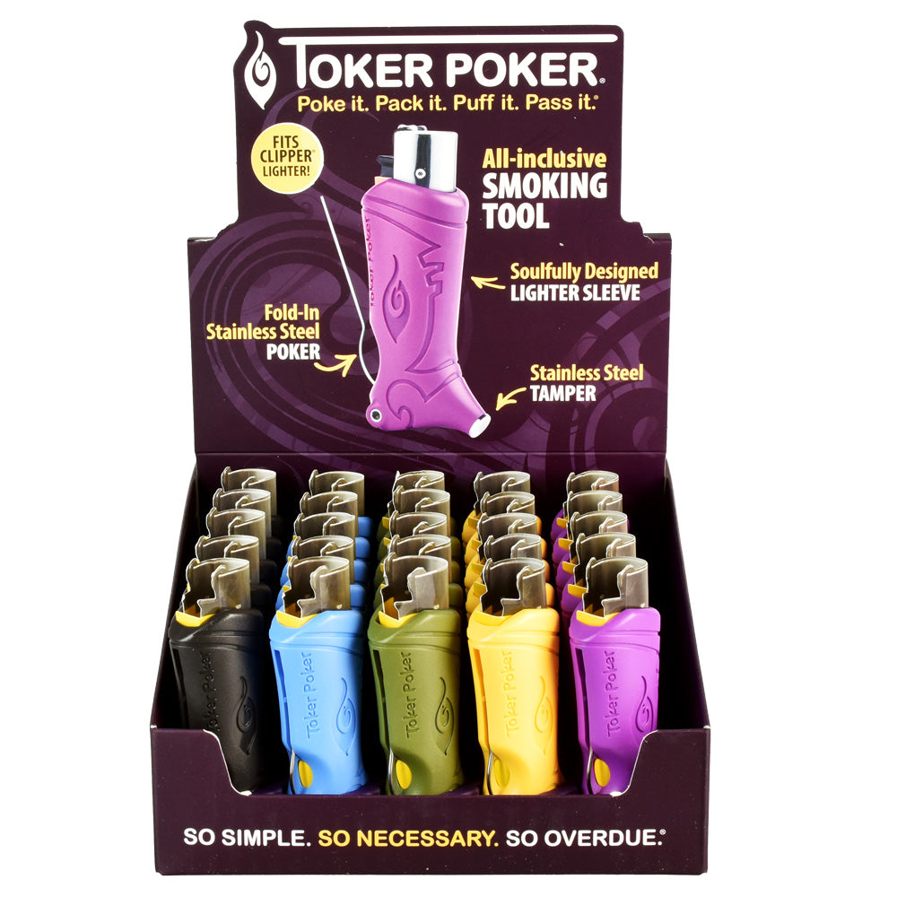 25PC DISP -Toker Poker Lighter Sleeve - Clipper /Asst Colors - Smoke N’ Poke