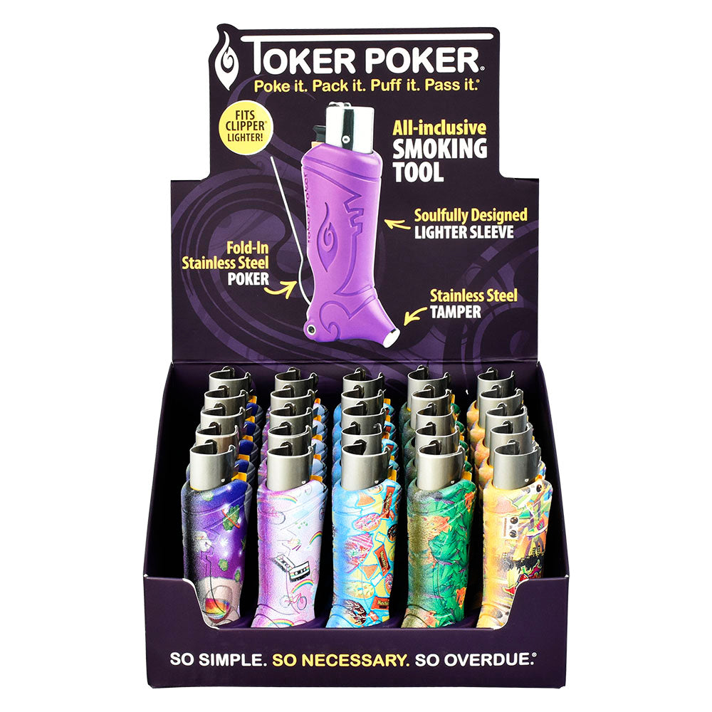 25PC DISP - Toker Poker Lighter Sleeve - Clipper/Flashback/Asst - Smoke N’ Poke