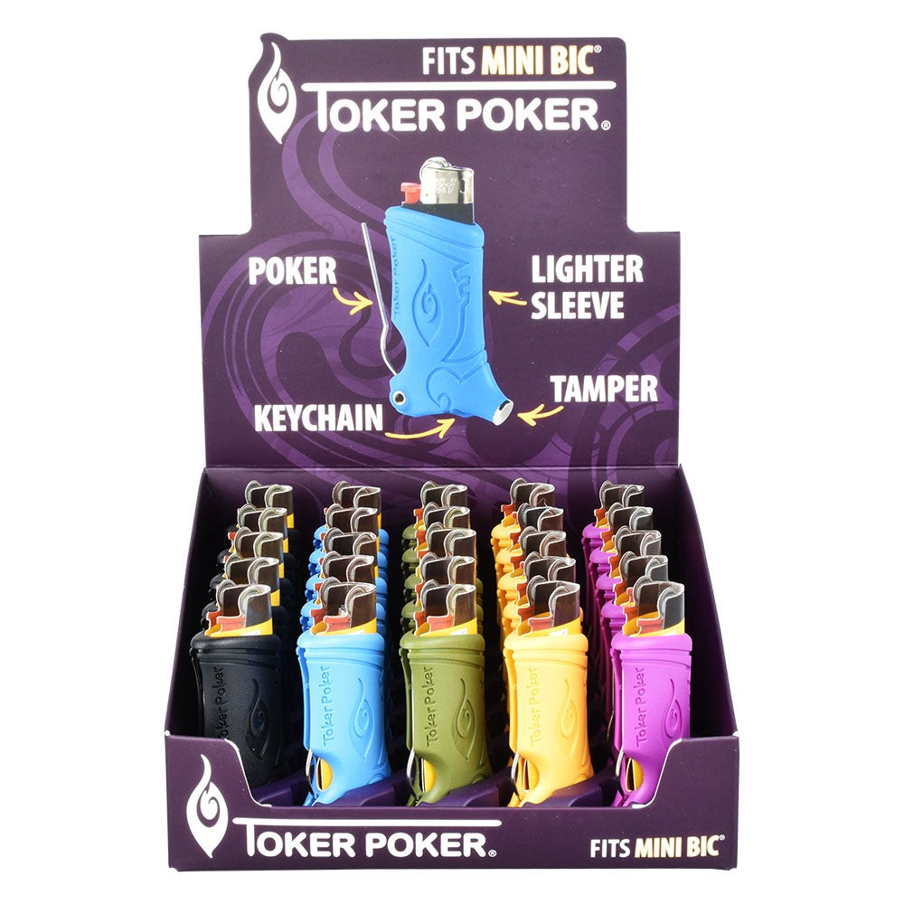 25PC DISPLAY - Toker Poker Lighter Sleeve - Mini Bic / Assorted Colors - Smoke N’ Poke