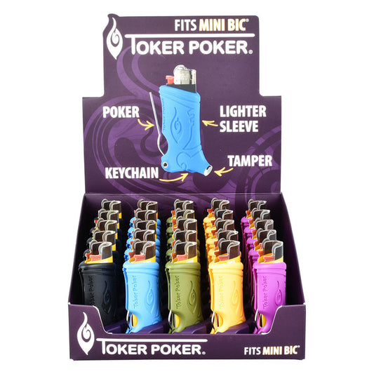 25PC DISPLAY - Toker Poker Lighter Sleeve - Mini Bic / Assorted Colors - Smoke N’ Poke