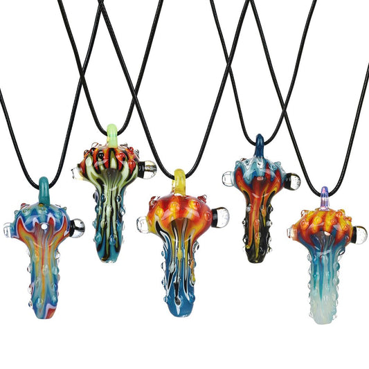 5CT Bundle - Spoon Pipe Glass Pendant Necklace - 2.75" / Assorted Colors