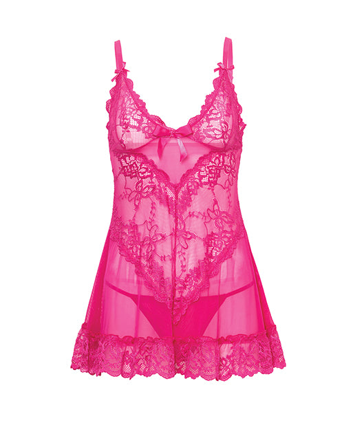 Valentine Lace Babydoll w/Bows & G-String - Rose 3X/4X