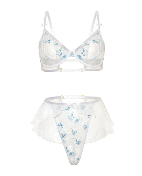 Elena Floral Embroidered 2 pc Set w/Skirted Bottom - White MD